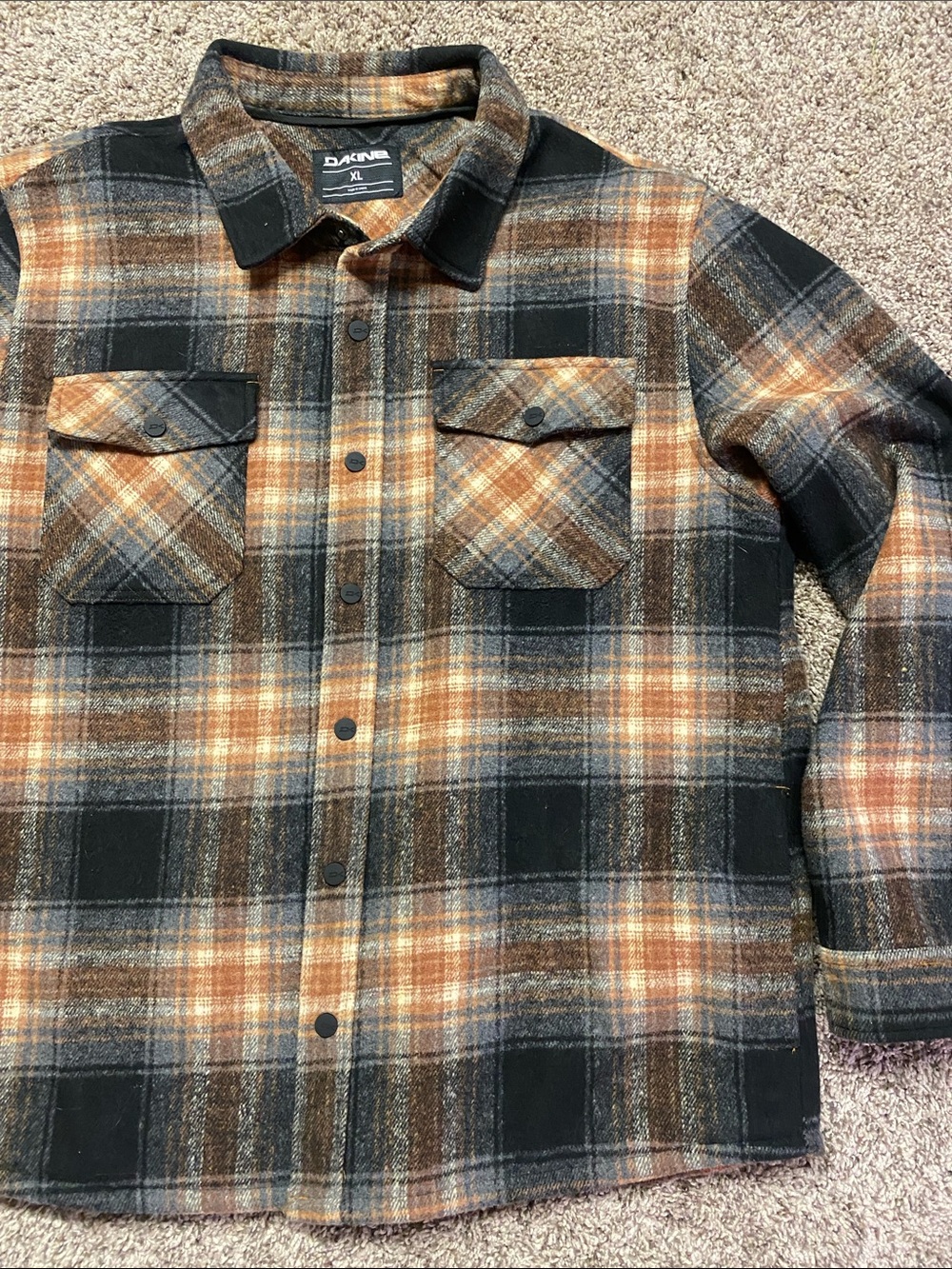 Dakine Men's Plaid Lightweight Shirt Jacket in Black and Brown Size XL - 1514